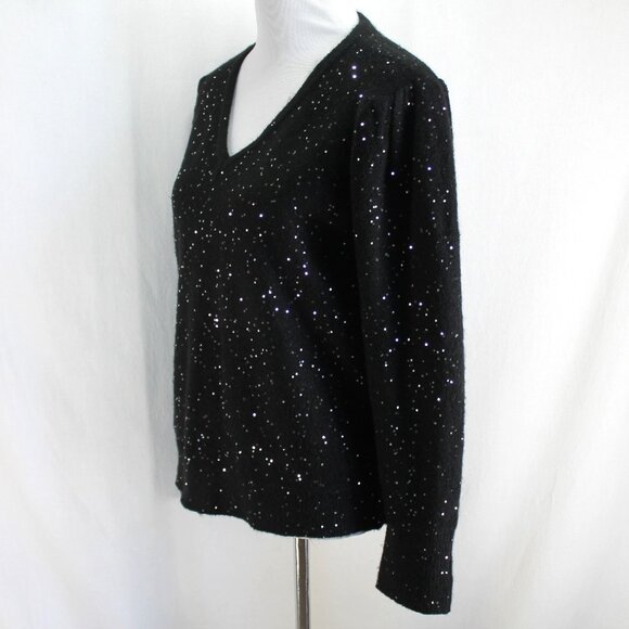 Karl Lagerfeld Sweater Womens Size L Black Sparkly Long Sleeve V Neck Pullover - Picture 3 of 7